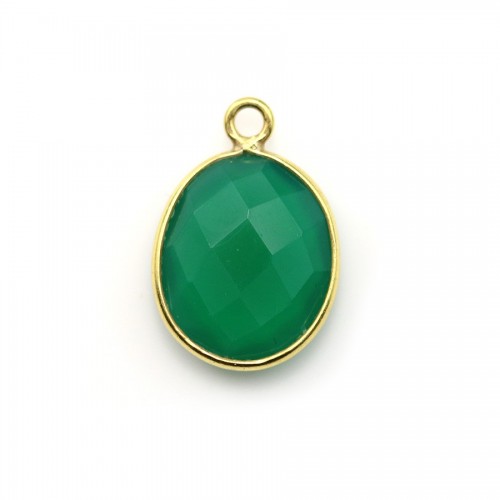 Faceted oval green agate set in gold-plated silver 11x13mm x 1pc