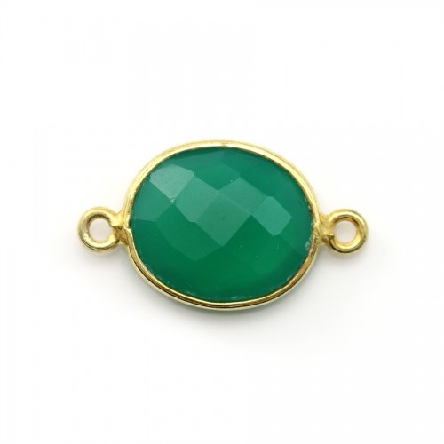 Faceted oval green agate set in gold-plated silver with 2 rings 11x13mm x 1pc