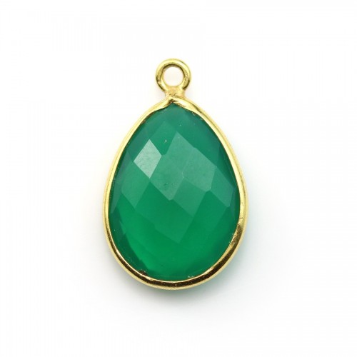 Faceted drop-shape green agate set in gold-plated sterling silver 13x17mm x 1pc