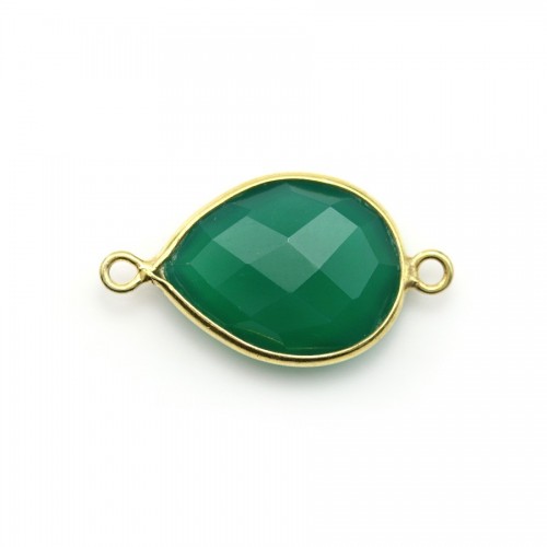 Faceted drop-shape green agate set in gold-plated silver 13x17mm x 1pc