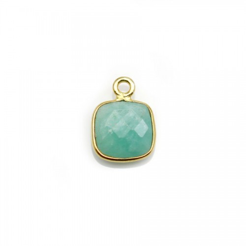 Faceted square amazonite set in gold-plated silver 9mm x 1pc