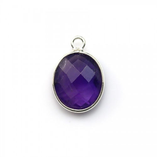 Faceted oval amethyst set in sterling silver 11x13mm x 1pc