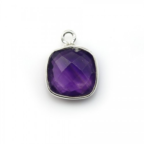 Faceted cushion cut amethyst set in 925 sterling silver 11mm x 1pc
