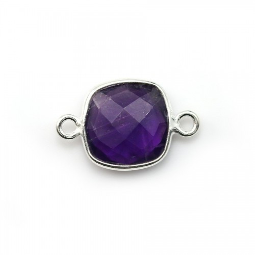 Faceted cushion amethyst set in sterling silver with 2 rings 11mm x 1pc