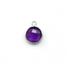 Faceted round amethyst set in silver 9mm, 1 ring x 1pc