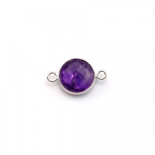 Faceted round amethyst set in silver with 2 rings 9mm x 1pc