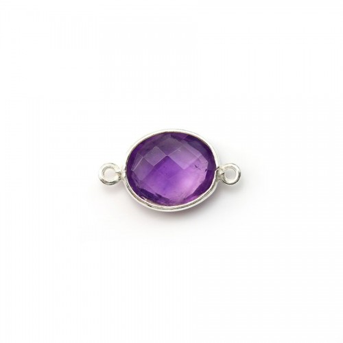 Faceted oval amethyst set in silver 11*13mm x 1pc