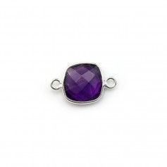 Faceted cushion amethyst set in silver with 2 rings 9mm x 1pc