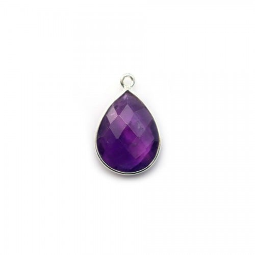Faceted drop-shape amethyst set in silver 11*15mm, 1 ring x 1pc