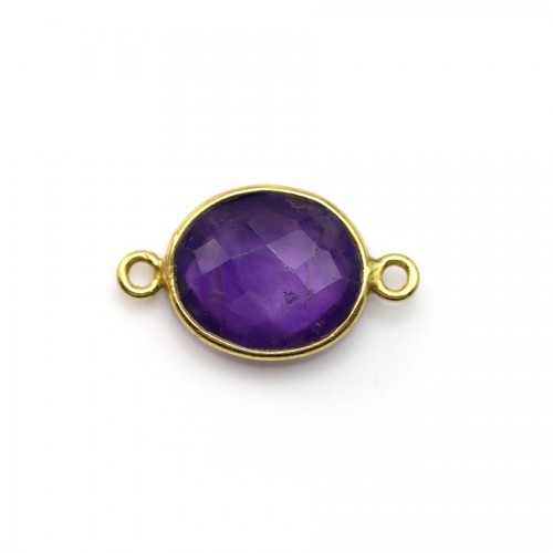 Faceted oval amethyst set in gold-plated silver with 2 rings 10x12mm x 1pc
