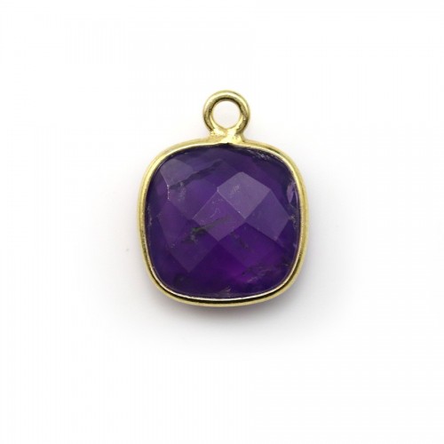 Faceted cushion amethyst set in gold-plated silver 11mm x 1pc
