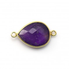 Faceted drop-shape amethyst set in gold-plated silver 2 rings 13x17mm x 1pc