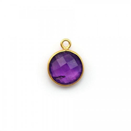 Faceted round amethyst set in gold-plated silver 9mm, 1 ring x 1pc