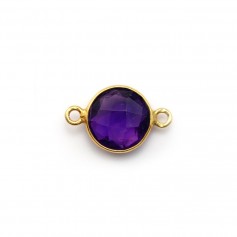 Faceted round amethyst set in gold-plated silver 2 rings 9mm x 1pc