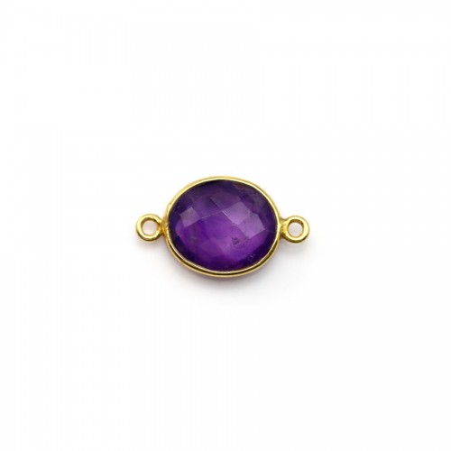 Faceted oval amethyst set in gold-plated silver with 2 rings 9x10mm x 1pc