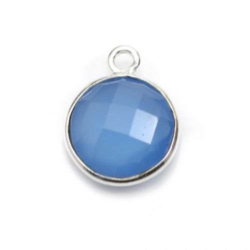 Faceted round chalcedony set in silver 11mm x 1pc