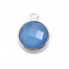 Calcédoine bleu ronde facettée un anneau sertie sur argent 11mm x 1pc