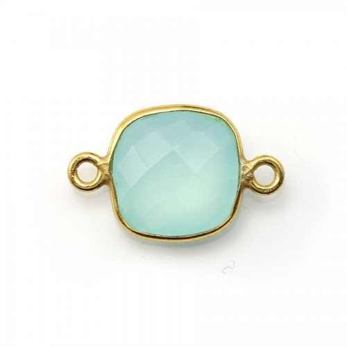 Faceted cushion chalcedony set in gold-plated silver 2 rings 11mm x 1pc