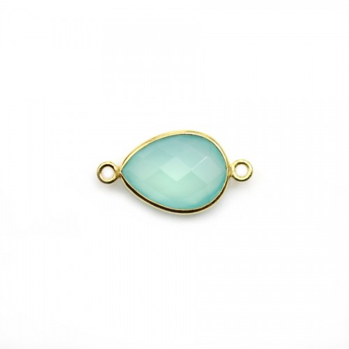 Faceted drop-shape chalcedony set in gold-plated silver 2 rings 11x15mm x 1pc