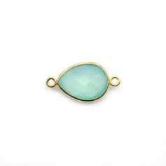 Faceted drop-shape chalcedony set in gold-plated silver 2 rings 11x15mm x 1pc