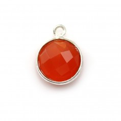 Faceted round carnelian set in silver 11mm x 1pc