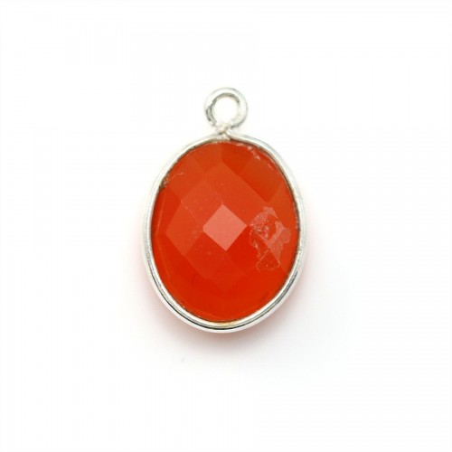 Faceted oval carnelian set in 925 sterling silver 11x13mm x 1pc