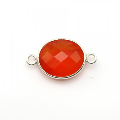 Faceted oval carnelian set in sterling silver 2 rings 11x13mm x1pc