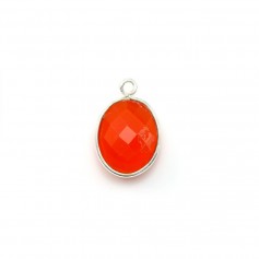Faceted oval carnelian set in silver 9x11mm x 1pc