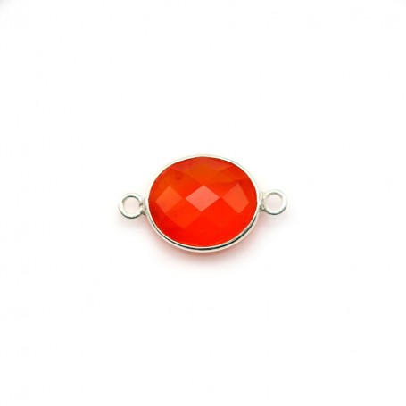 Faceted oval carnelian set in silver 2 rings 11x13mm x1pc