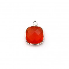 Faceted cushion cut carnelian set in silver 9mm x 1pc