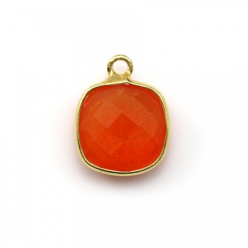 Faceted cushion carnelian set in gold-plated silver 11mm x 1pc