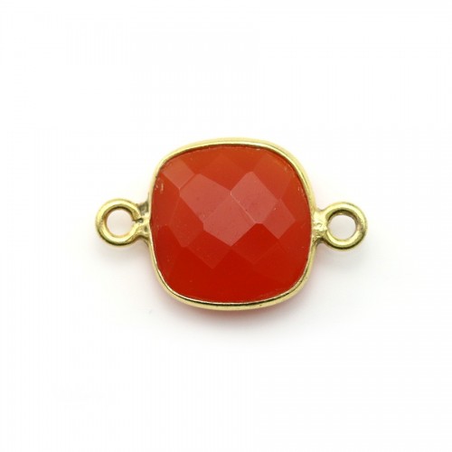 Faceted cushion carnelian set in gold-plated silver 2 rings 11mm x 1pc