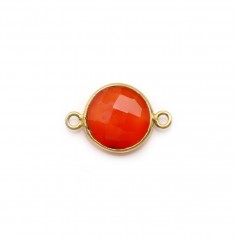 Faceted round carnelian set in gold-plated silver 2 rings 9mm x 1pc