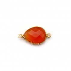 Faceted drop-shape carnelian set in gold-plated silver 2 rings 11x15mm x 1pc