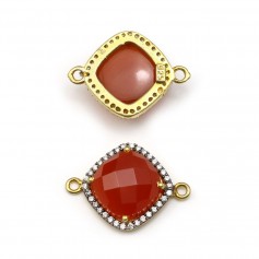 Faceted rhombus carnelian set in gold-plated silver with zirconium 15mm x 1pc