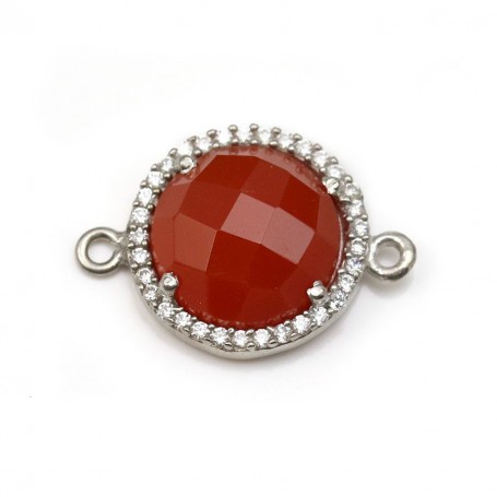 Faceted oval carnelian set in 925 silver with zirconium 13x17mm x 1pc