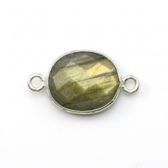 Faceted oval labradorite set in silver 2 rings 11x13mm x 1pc