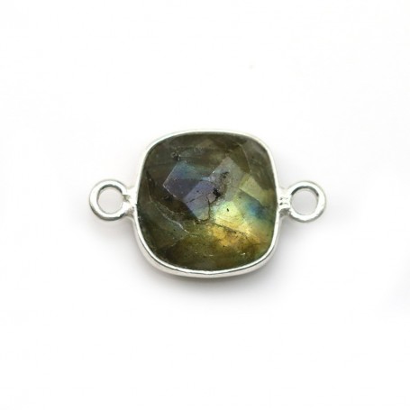 Faceted cushion cut labradorite set in sterling silver 2 rings 11mm x 1pc