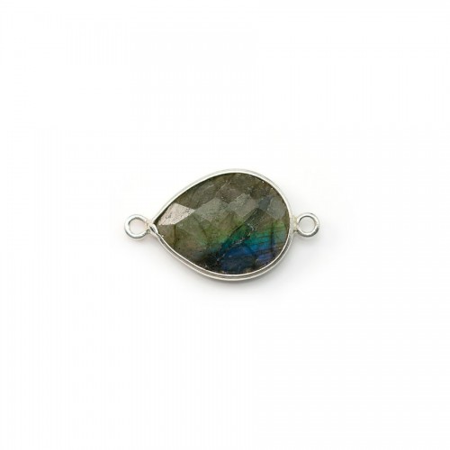 Faceted drop labradorite set in silver 2 rings 11*15mm x 1pc