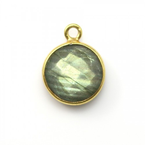 Faceted round labradorite set in gold-plated silver 11mm x 1pc