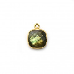 Faceted cushion cut labradorite set in gold-plated silver, 1 ring, 9mm x 1pc