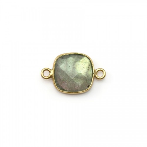 Faceted cushion cut labradorite set in gold-plated silver with 2 rings 9mm x 1pc