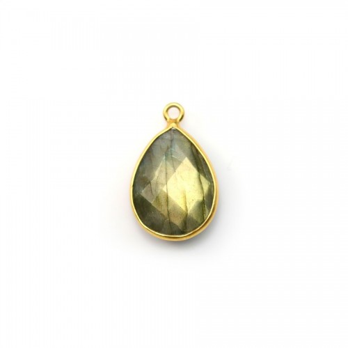 Faceted drop labradorite set in gold-plated silver 1 ring 11*15mm x 1pc
