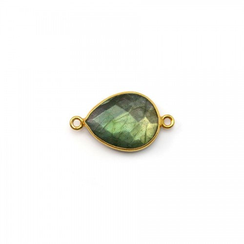 Faceted drop labradorite set in gold-plated silver with 2 rings 11*15mm x 1pc