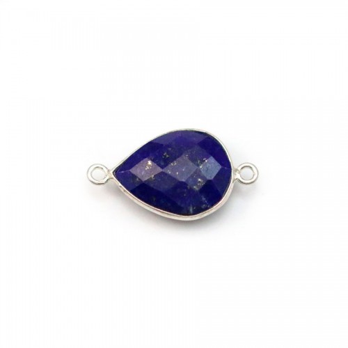 Lapis lazuli in the shape of drop, with 2 rings, set in silver 11*15mm x 1pc