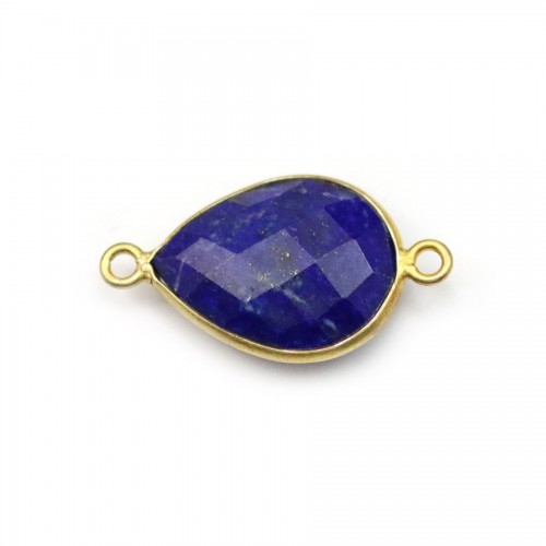 Lapis lazuli en forme de goutte, 2 anneaux, serti en argent doré 13x17mm x 1pc