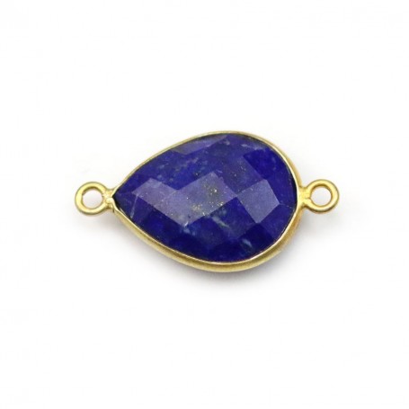Lapis lazuli en forme de goutte, 2 anneaux, serti en argent 925 doré à l'or fin 13x17mm x 1pc