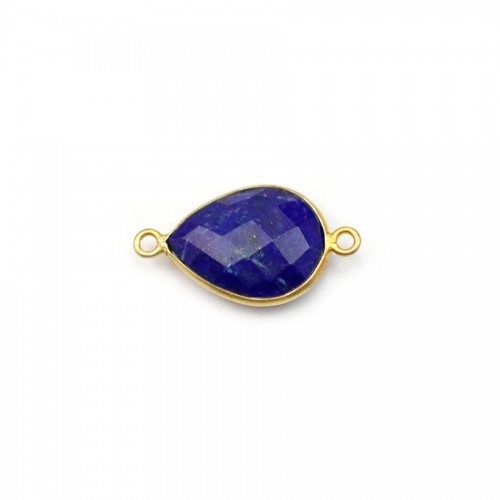 Lapis lazuli en forme de goutte, 2 anneaux, serti en argent doré 11x15mm x 1pc