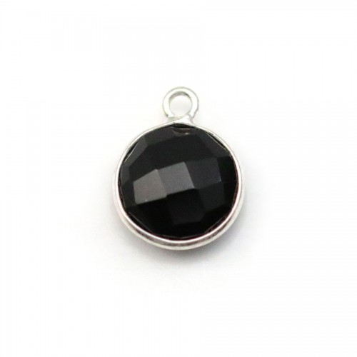 Ágata negra forma redonda, 1 anillo, engastado en plata, 11mm x 1pc