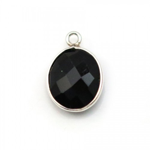 Ágata negra oval, 1 anel, em prata, 11x13mm x 1pc